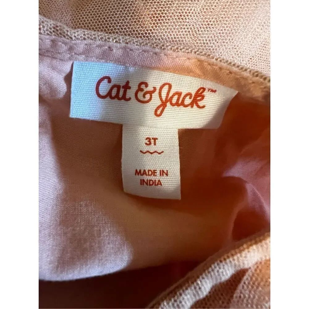Cat & Jack Girls Size 3T Casual Dress Peach Pink Fir Flare Tulle Sleeve